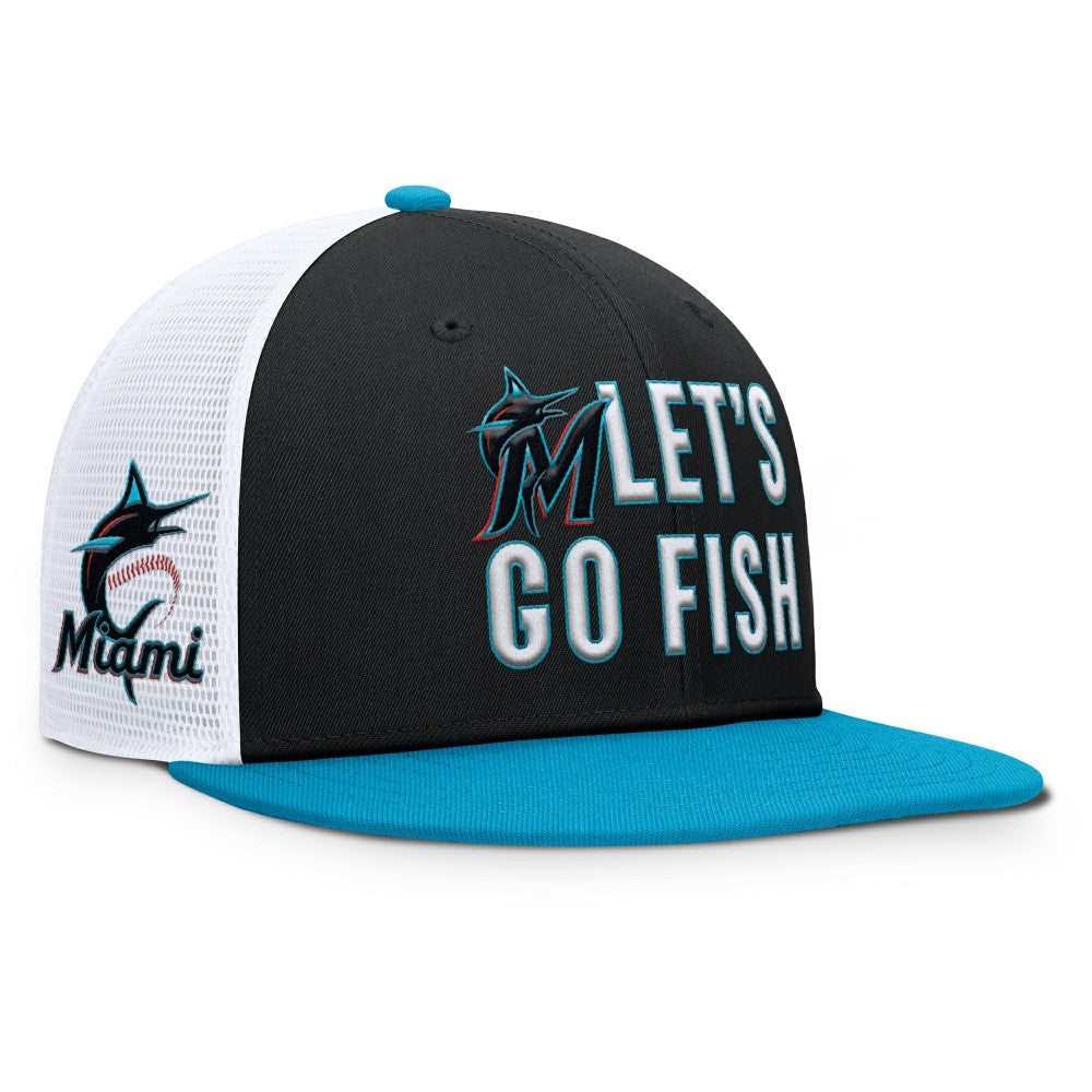 Miami Marlins Pro Performance Trucker Snapback Hat - Black/Light Blue | Nike