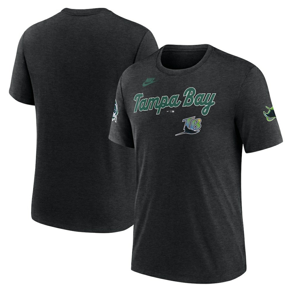 Tampa Bay Rays Cooperstown Collection Eras Tri-Blend T-Shirt - Heather Black | Nike