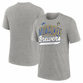 Milwaukee Brewers Cooperstown Collection Retro Tri-Blend T-Shirt - Heather Gray | Nike