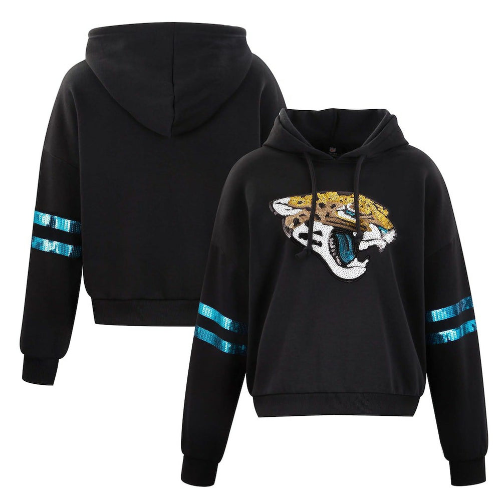 Jacksonville Jaguars Cuce Women's Cropped Sequins Pullover Hoodie - Black sale