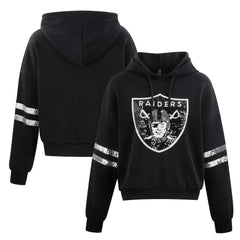Las Vegas Raiders Cuce Women's Cropped Sequins Pullover Hoodie - Black outlet