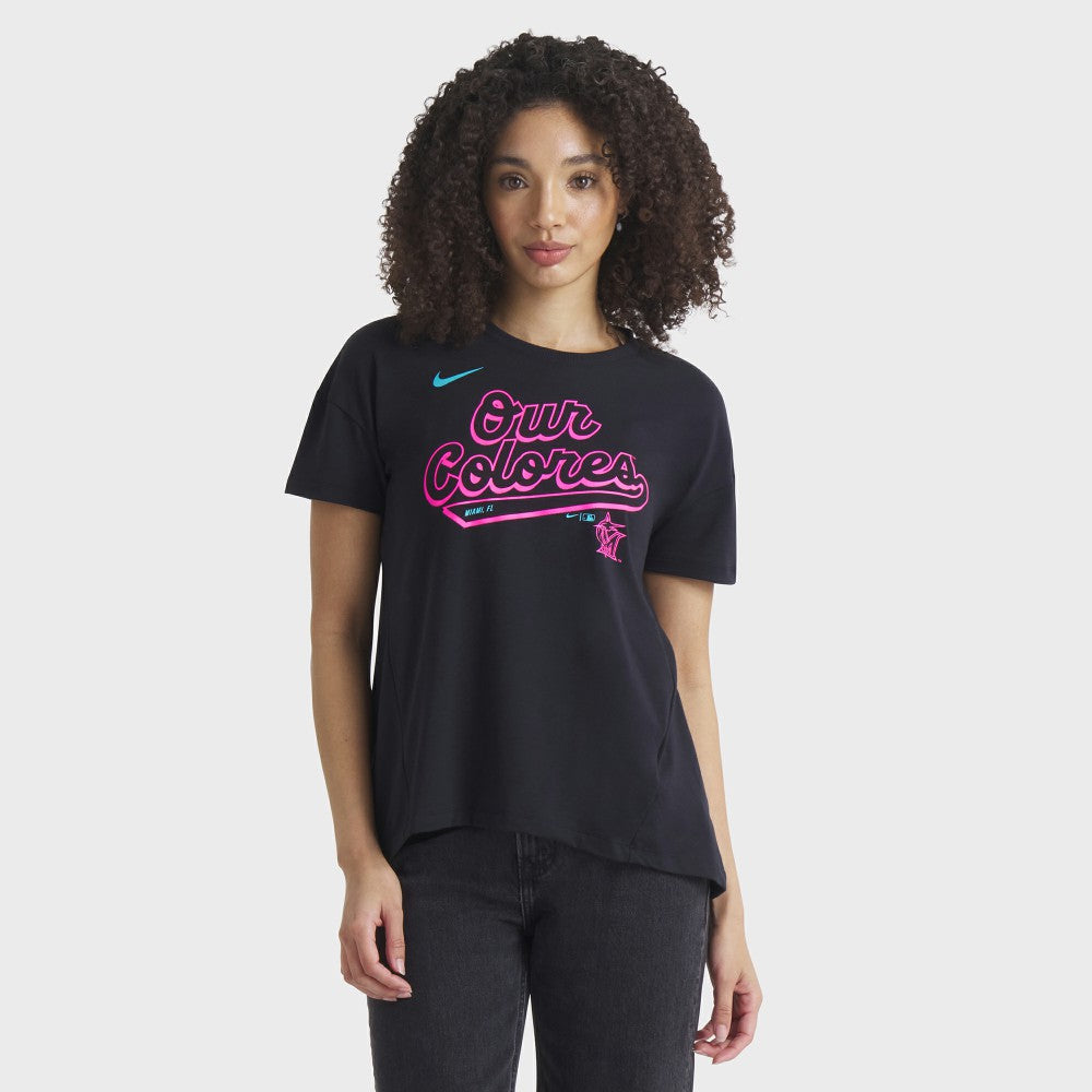 Miami Marlins Women's 2025 City Connect Flowy Fashion Tri-Blend Dri-FIT T-Shirt - Black | Nike
