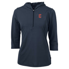 Cleveland Guardians Cutter & Buck Women's DryTec Virtue Eco Pique Recycled 3/4-Sleeve Half-Zip Pullover Hoodie - Navy