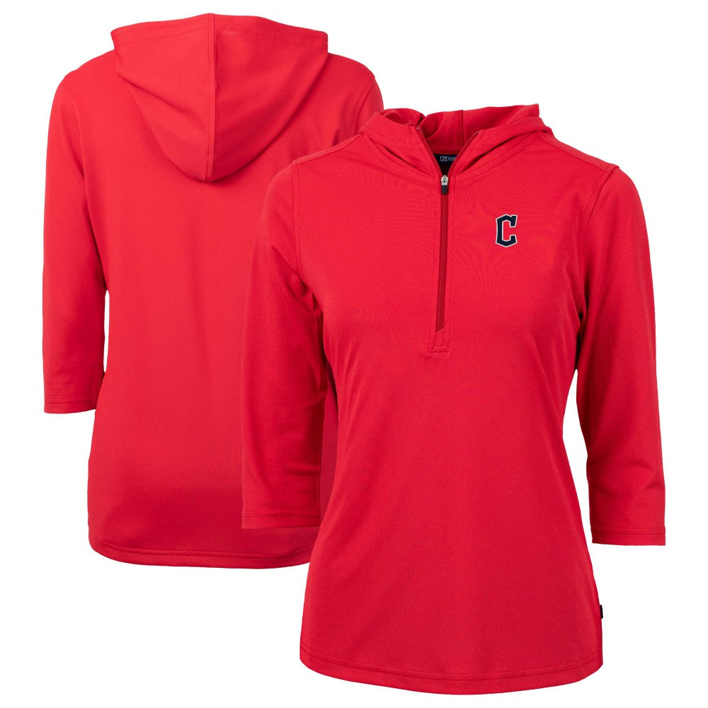 Cleveland Guardians Cutter & Buck Women's DryTec Virtue Eco Pique Recycled 3/4-Sleeve Half-Zip Pullover Hoodie - Red