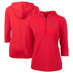 Cleveland Guardians Cutter & Buck Women's DryTec Virtue Eco Pique Recycled 3/4-Sleeve Half-Zip Pullover Hoodie - Red