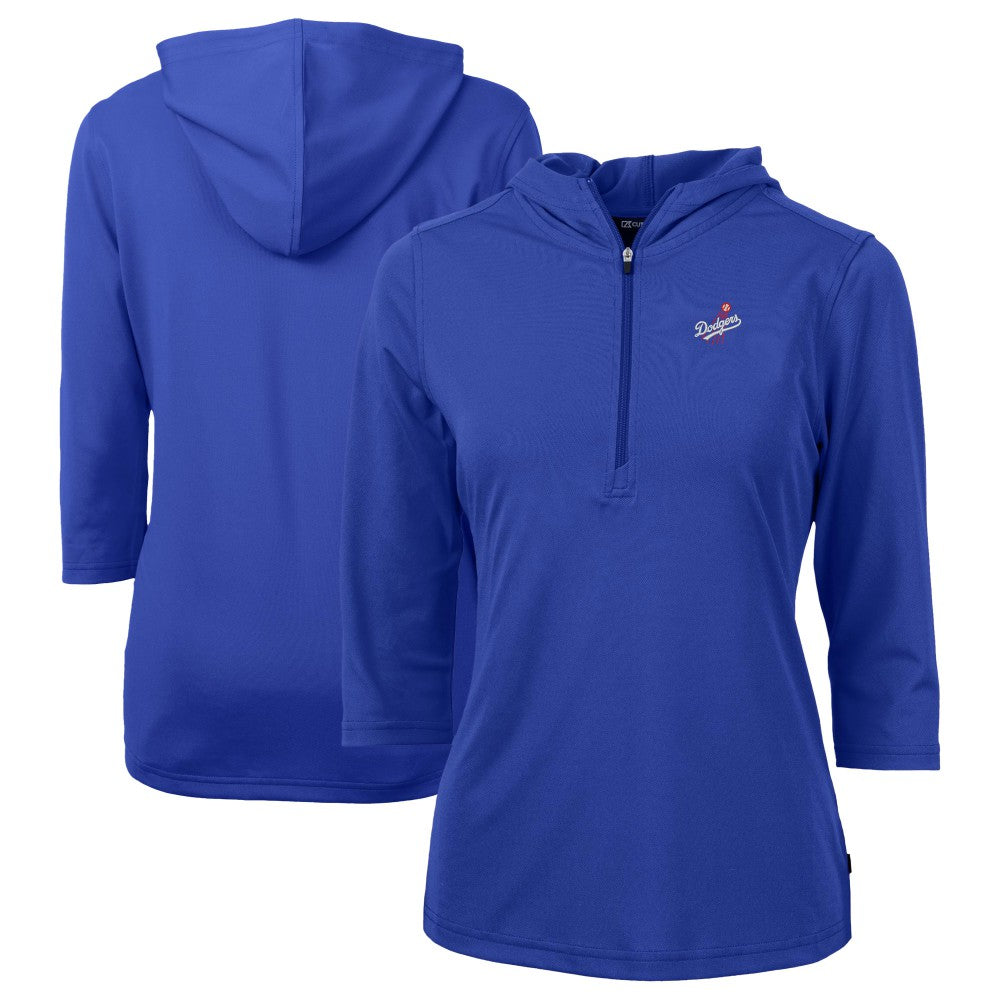 Los Angeles Dodgers Cutter & Buck Women's DryTec Virtue Eco Pique Recycled 3/4-Sleeve Half-Zip Pullover Hoodie - Blue