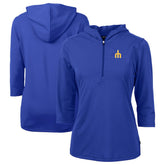 Seattle Mariners Cutter & Buck Women's DryTec Virtue Eco Pique Recycled 3/4-Sleeve Half-Zip Pullover Hoodie - Blue