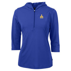 Seattle Mariners Cutter & Buck Women's DryTec Virtue Eco Pique Recycled 3/4-Sleeve Half-Zip Pullover Hoodie - Blue
