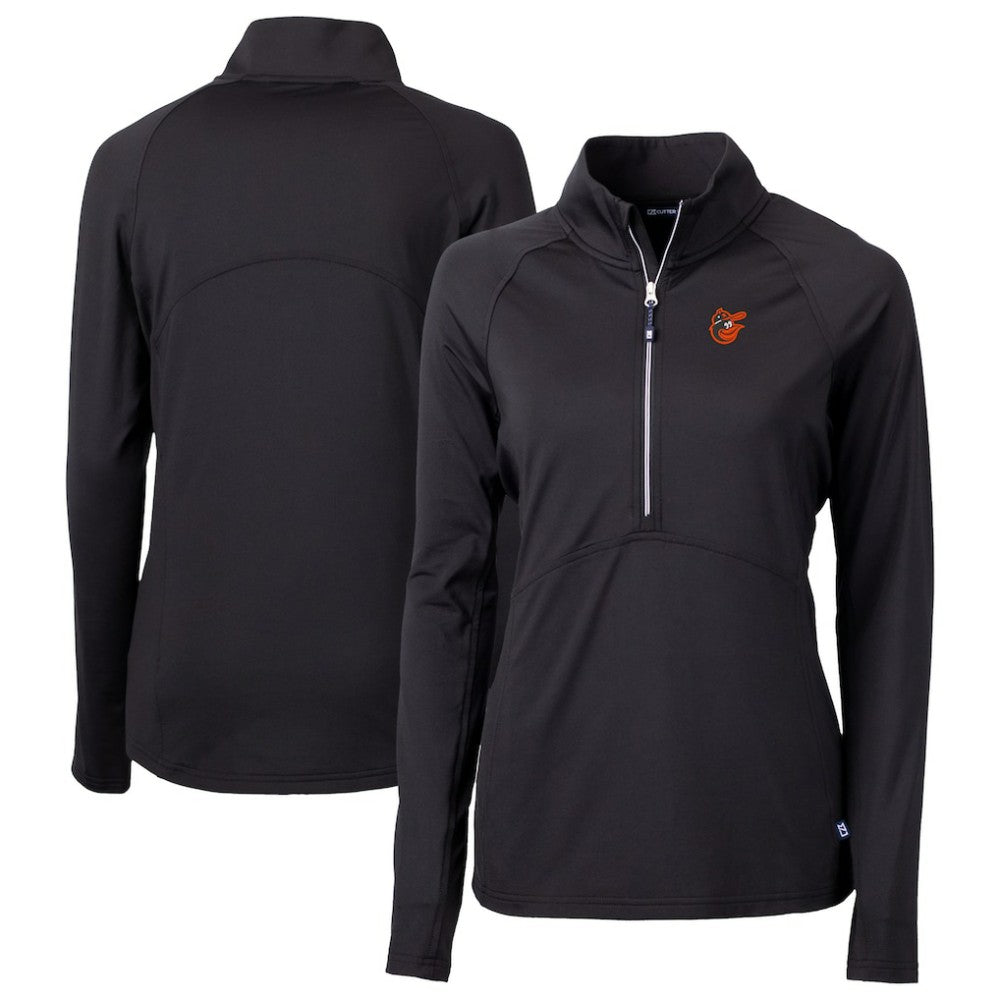 Baltimore Orioles Cutter & Buck Women's DryTec Adapt Eco Knit Stretch Recycled Raglan Half-Zip Top - Black