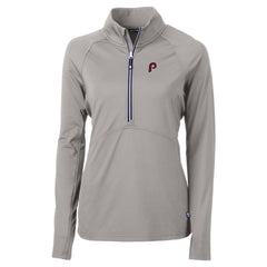 Philadelphia Phillies Cutter & Buck Women's Cooperstown Collection DryTec Adapt Eco Knit Stretch Recycled Raglan Half-Zip Top - Gray
