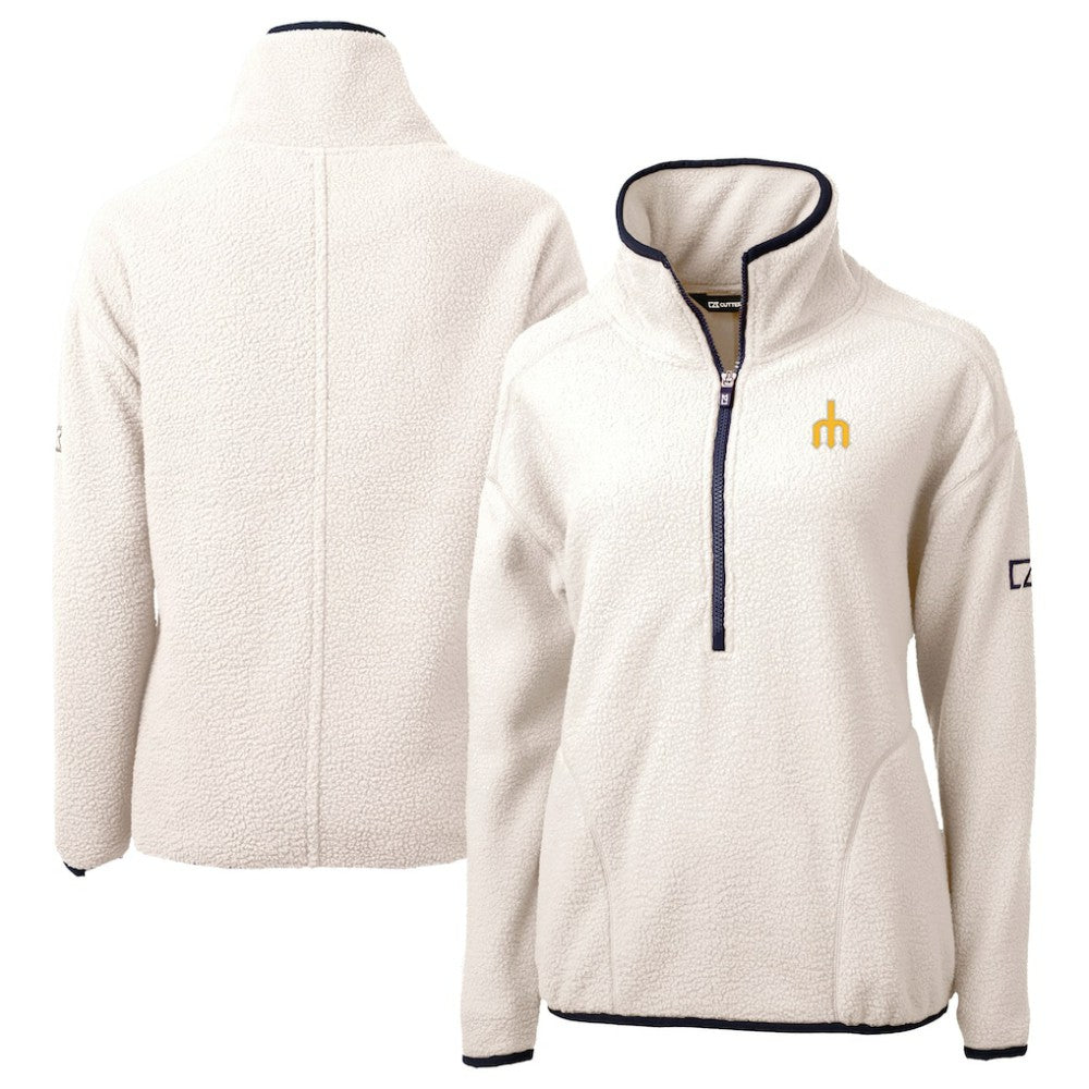 Seattle Mariners Cutter & Buck Women's Cascade Eco Sherpa Fleece Half-Zip Pullover Jacket - Cream