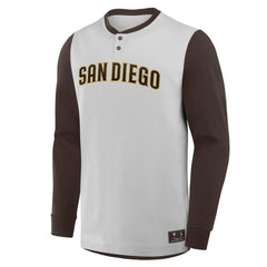 San Diego Padres Clubhouse Long Sleeve Henley Shirt - Gray/Brown