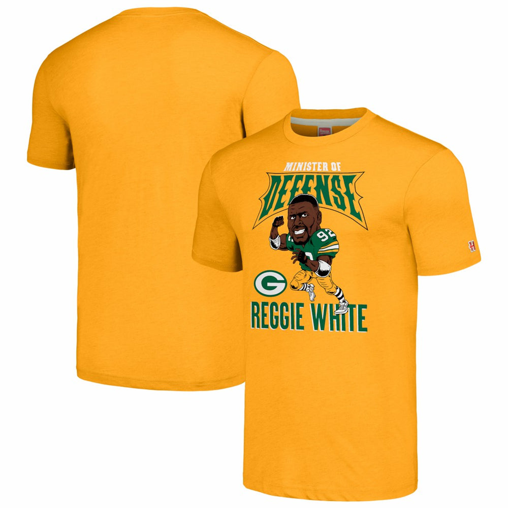 Reggie White Green Bay Packers Homage Unisex Caricature Retired Player Tri-Blend T-Shirt - Gold sale