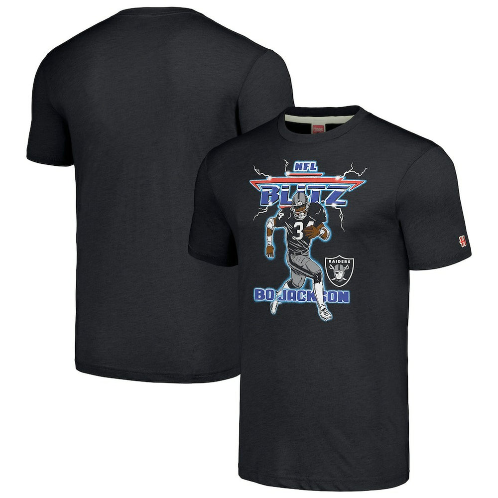 Bo Jackson Las Vegas Raiders Homage Unisex NFL Blitz Retired Player Tri-Blend T-Shirt - Heathered Charcoal discount