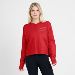 Carolina Hurricanes Fanatics Women's Oversized All Out Effort Long Sleeve Henley T-Shirt Red