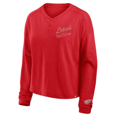 Detroit Red Wings Fanatics Women's Oversized All Out Effort Long Sleeve Henley T-Shirt Red