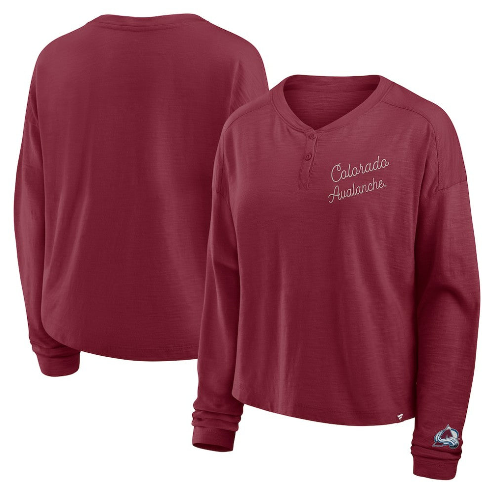 Colorado Avalanche Fanatics Women's Oversized All Out Effort Long Sleeve Henley T-Shirt Burgundy