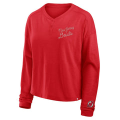New Jersey Devils Fanatics Women's Oversized All Out Effort Long Sleeve Henley T-Shirt Red