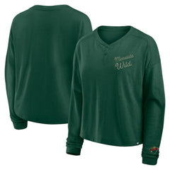 Minnesota Wild Fanatics Women's Oversized All Out Effort Long Sleeve Henley T-Shirt Green