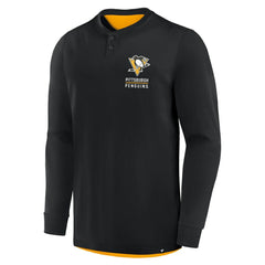Pittsburgh Penguins Fanatics Adrenaline Push Long Sleeve Henley Shirt Black