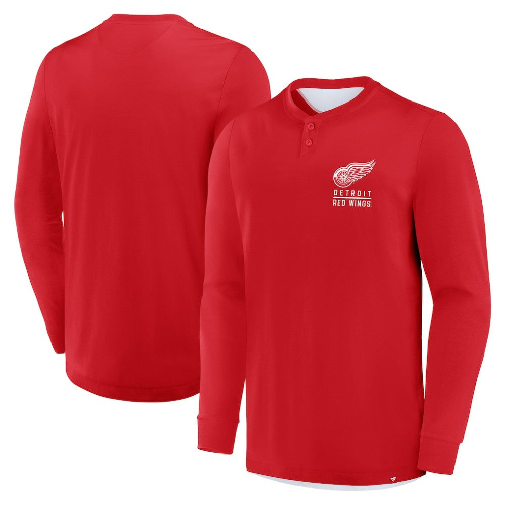 Detroit Red Wings Fanatics Adrenaline Push Long Sleeve Henley Shirt Red