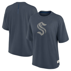 Seattle Kraken Fanatics Women's Oversized Elements Raw Edge Future Ground T-Shirt Blue