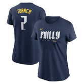 Trea Turner Philadelphia Phillies Women's 2024 City Connect Fuse Player Name & Number T-Shirt - Royal | Nike