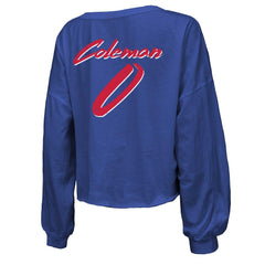 Keon Coleman Buffalo Bills Majestic Threads Women's Name & Number Off-Shoulder Script Cropped Long Sleeve V-Neck T-Shirt - Royal cheap