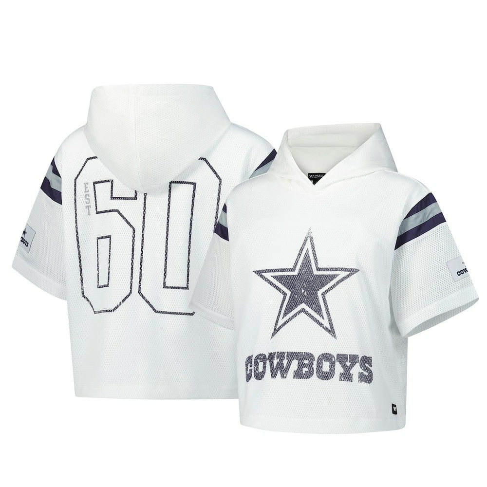 Dallas Cowboys The Wild Collective Women's Mesh Short Sleeve Hoodie T-Shirt - White cheap