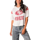 San Francisco 49ers The Wild Collective Women's Mesh Short Sleeve Hoodie T-Shirt - White discount