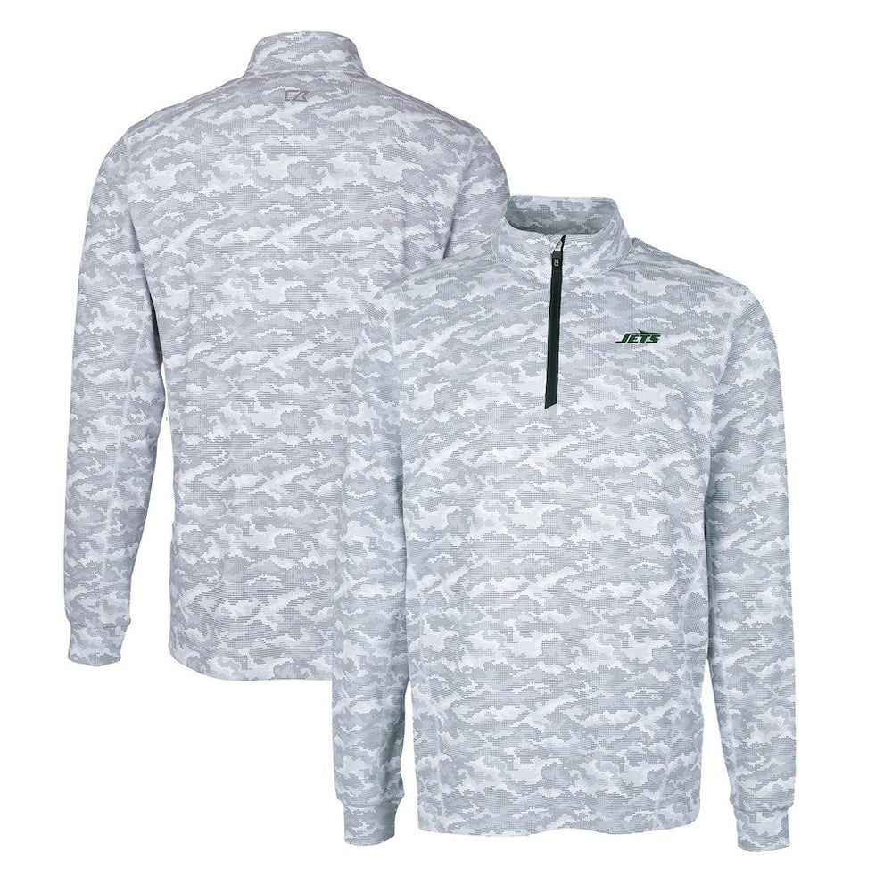 New York Jets Cutter & Buck Primary Logo Traverse Stretch Camo Print Eco Quarter-Zip Top - Gray discount