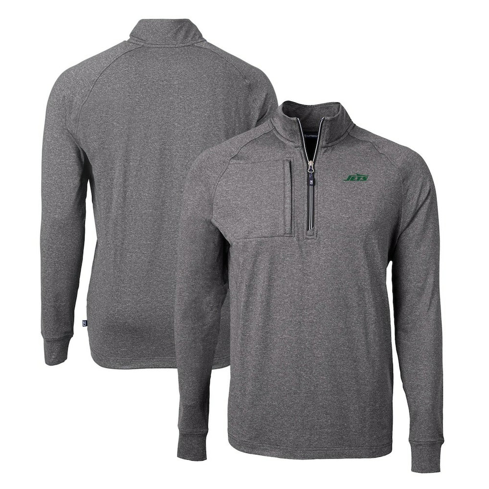 New York Jets Cutter & Buck Primary Logo Adapt Eco Knit Quarter-Zip Top - Heather Black online