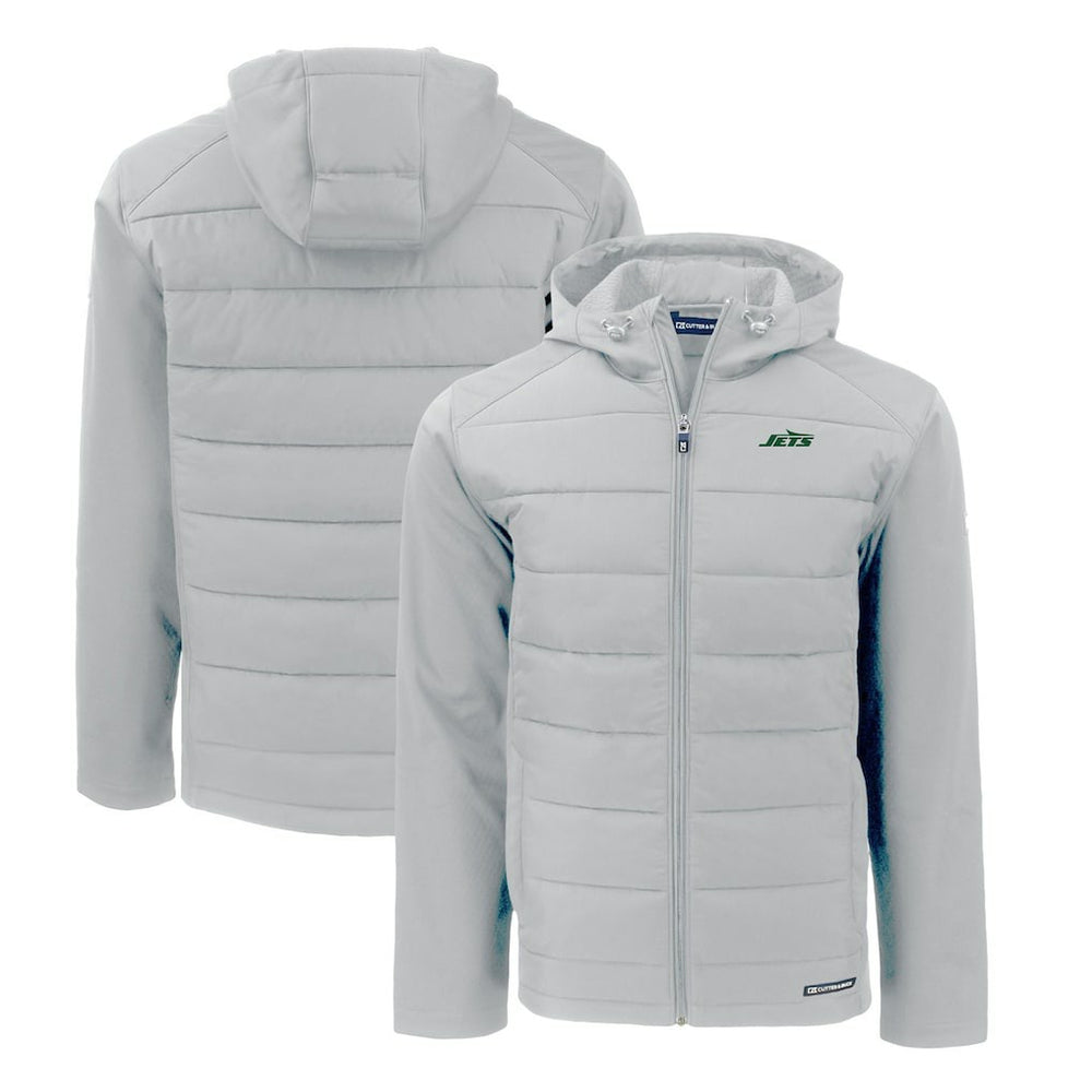 New York Jets Cutter & Buck Primary Logo Evoke Hybrid Eco Softshell Recycled Full-Zip Hooded Jacket - Gray discount