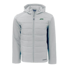 New York Jets Cutter & Buck Primary Logo Evoke Hybrid Eco Softshell Recycled Full-Zip Hooded Jacket - Gray discount