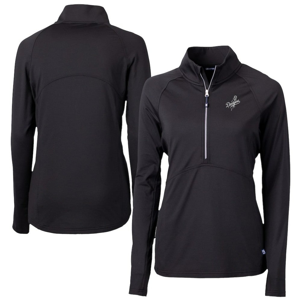 Los Angeles Dodgers Cutter & Buck Women's Adapt Eco Knit Stretch Recycled Half-Zip DryTec Top - Black