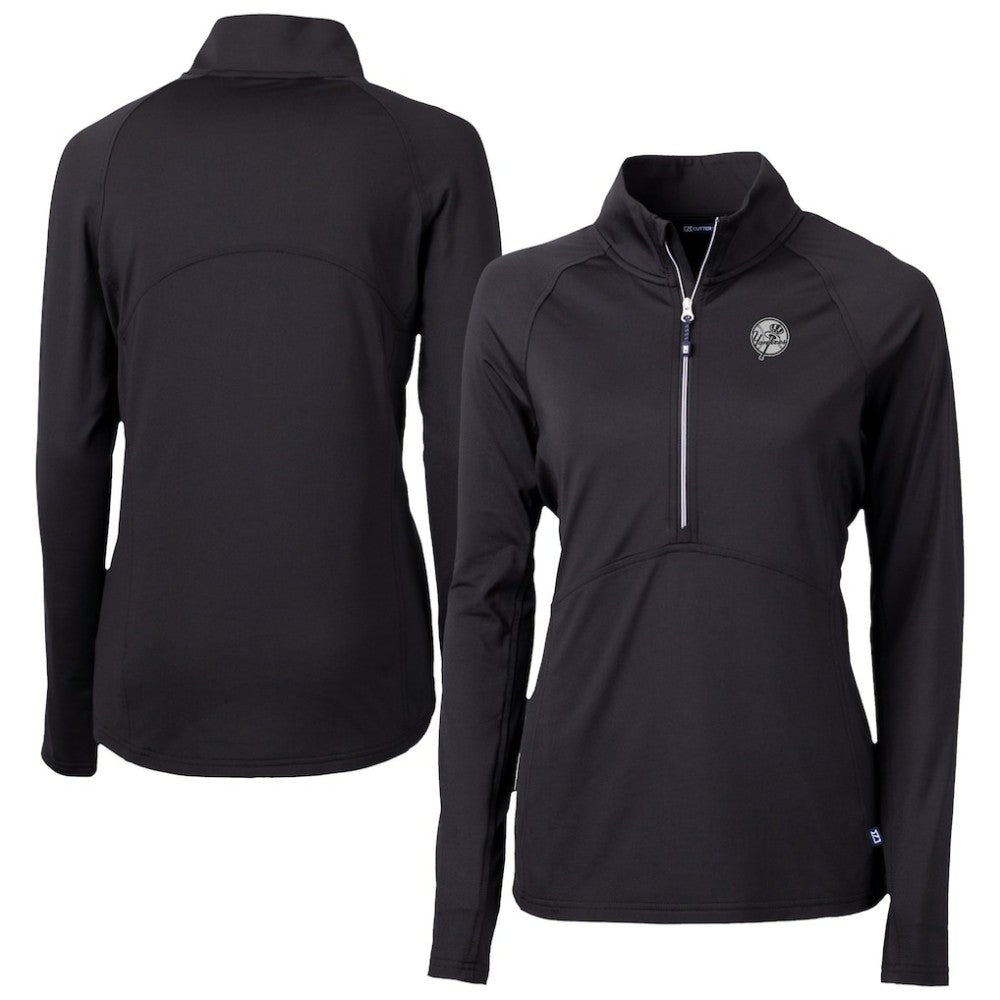 New York Yankees Cutter & Buck Women's Adapt Eco Knit Stretch Recycled Half-Zip DryTec Top - Black