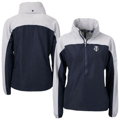 Minnesota Twins Cutter & Buck Women's Charter Eco Recycled Half-Zip Anorak Jacket - Navy/Gray