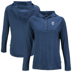 Minnesota Twins Cutter & Buck Women's Coastline Epic Comfort Eco Recycled Raglan Long Sleeve Hoodie T-Shirt - Navy