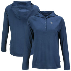 Detroit Tigers Cutter & Buck Women's Coastline Epic Comfort Eco Recycled Raglan Long Sleeve Hoodie T-Shirt - Navy