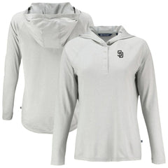 San Diego Padres Cutter & Buck Women's Coastline Epic Comfort Eco Recycled Raglan Long Sleeve Hoodie T-Shirt - Gray