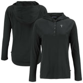Texas Rangers Cutter & Buck Women's Coastline Epic Comfort Eco Recycled Raglan Long Sleeve Hoodie T-Shirt - Black