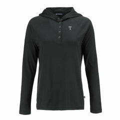 Texas Rangers Cutter & Buck Women's Coastline Epic Comfort Eco Recycled Raglan Long Sleeve Hoodie T-Shirt - Black