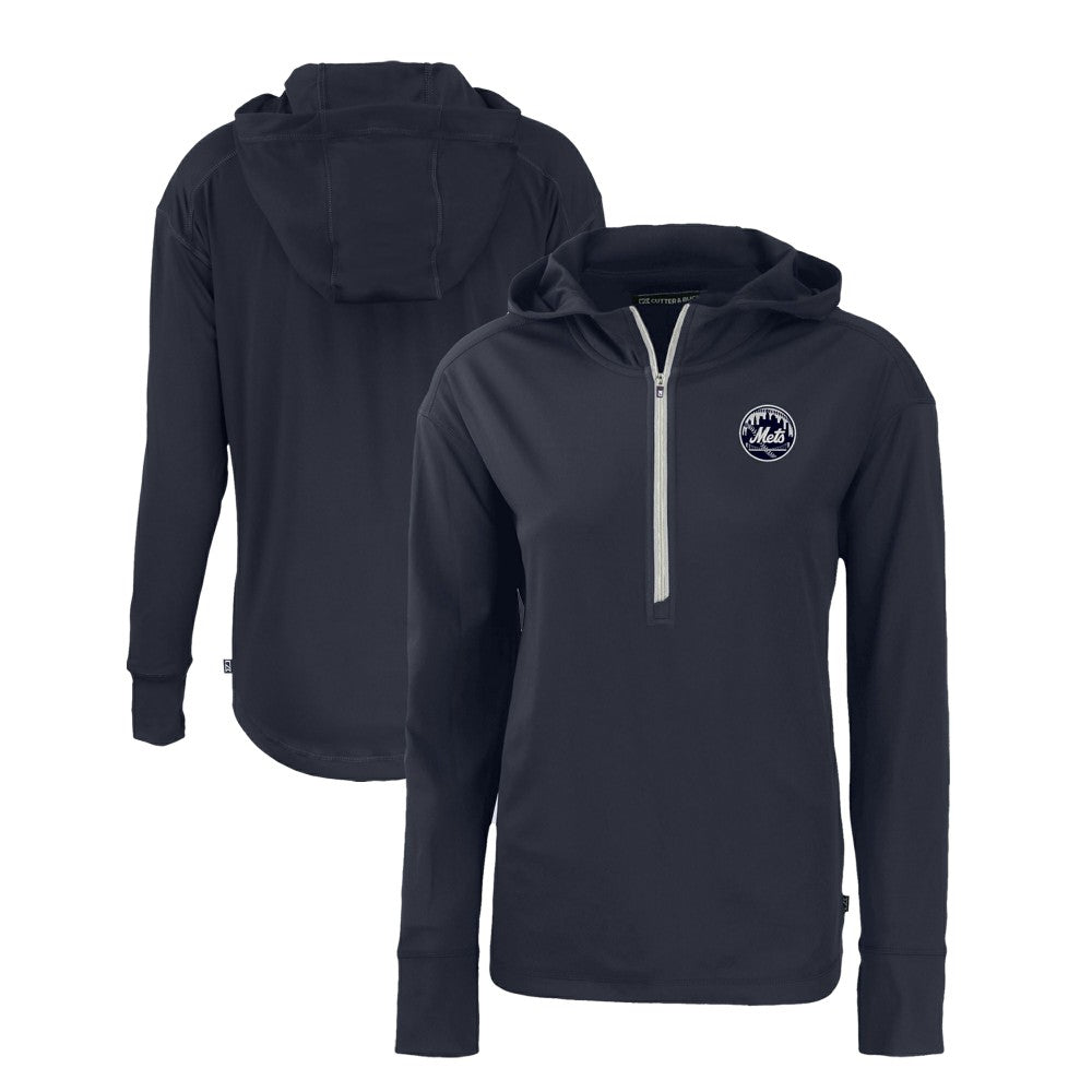 New York Mets Cutter & Buck Women's Daybreak Eco Recycled Half-Zip Hoodie - Navy
