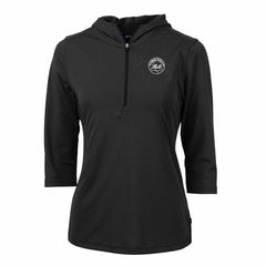 New York Mets Cutter & Buck Women's Virtue Eco Pique Half-Zip 3/4 Sleeve Pullover Hoodie - Black