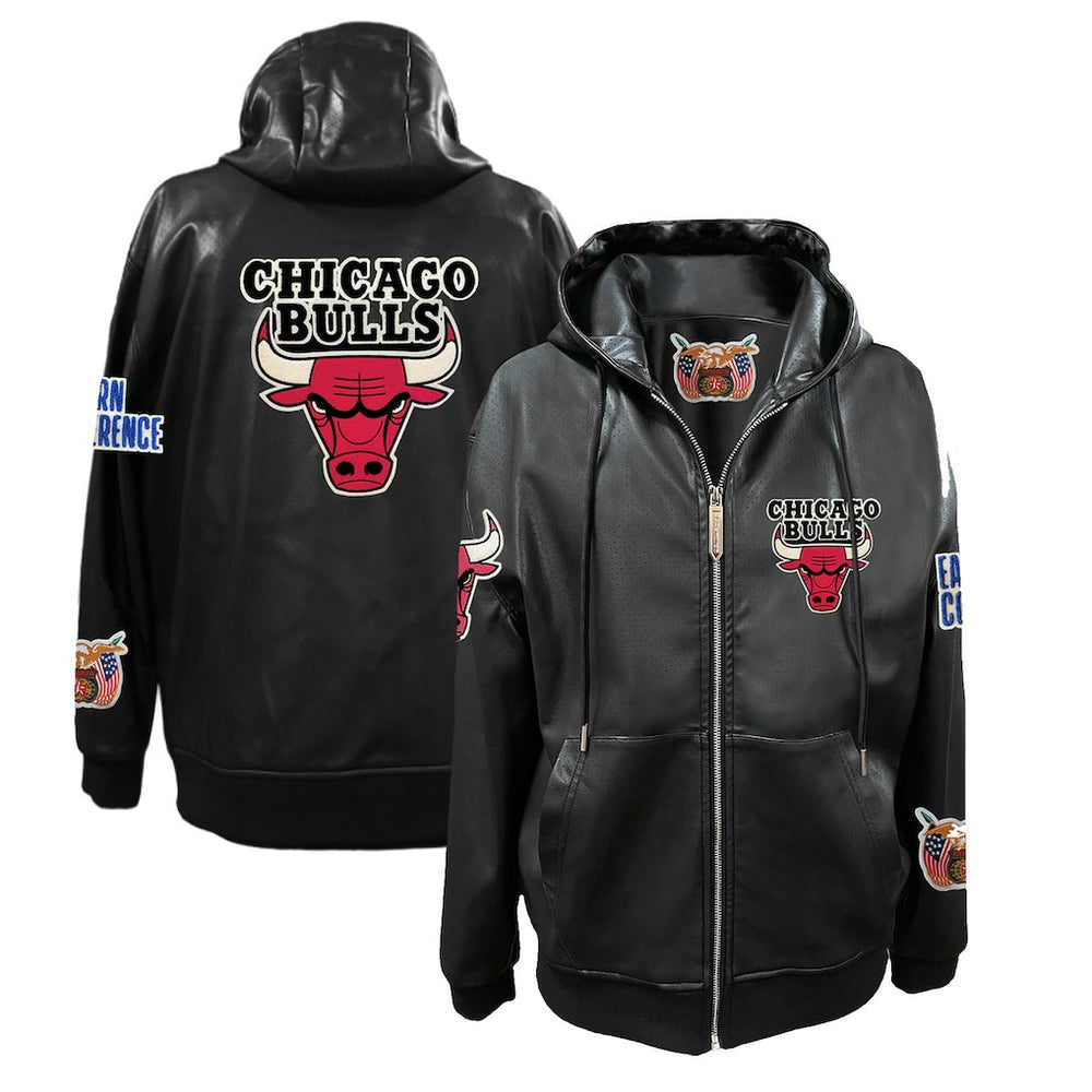 Chicago Bulls Jeff Hamilton Vegan Leather Full-Zip Hoodie - Black discount