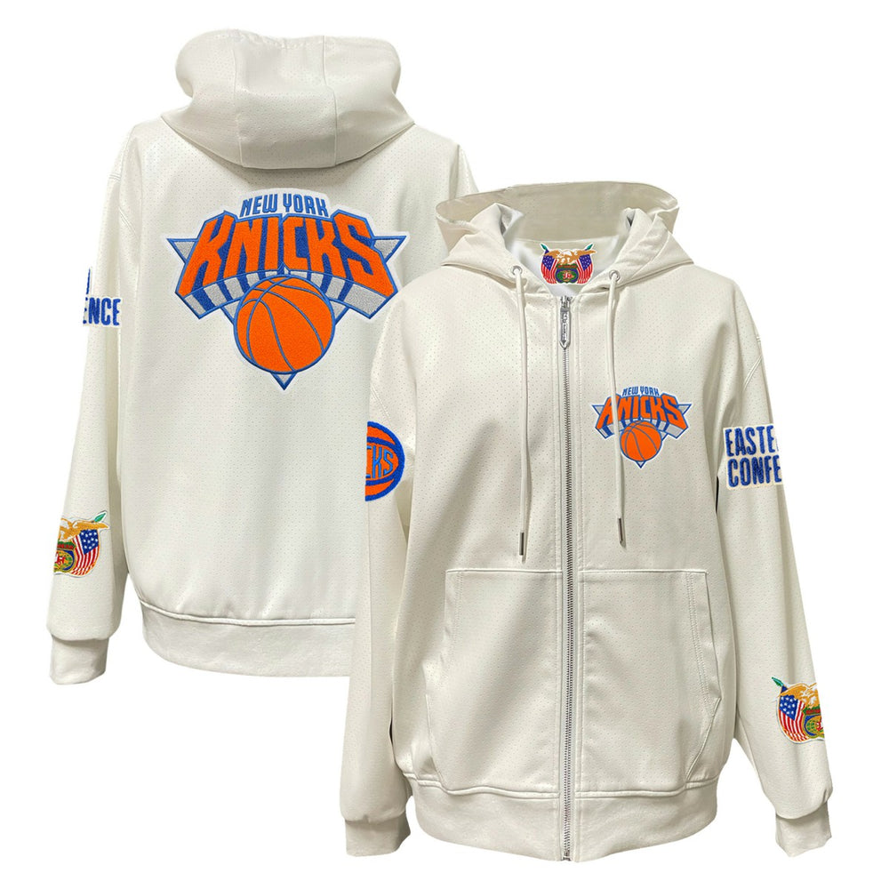 New York Knicks Jeff Hamilton Vegan Leather Full-Zip Hoodie - White online