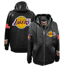 Los Angeles Lakers Jeff Hamilton Vegan Leather Full-Zip Hoodie - Black discount