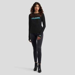 Miami Dolphins WEAR by Erin Andrews x Gracie Hunt Women's Mesh Panel Long Sleeve T-Shirt - Black sale