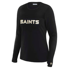 New Orleans Saints WEAR by Erin Andrews x Gracie Hunt Women's Mesh Panel Long Sleeve T-Shirt - Black for sale