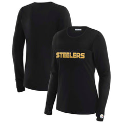 Pittsburgh Steelers WEAR by Erin Andrews x Gracie Hunt Women's Mesh Panel Long Sleeve T-Shirt - Black on sale